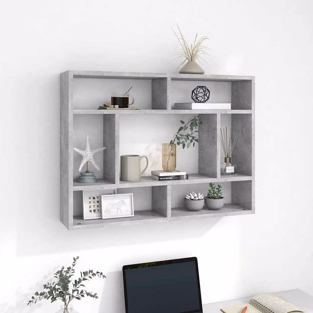 Berkfield Home Wall Mounted Shelf in Concrete Grey, W: 75 cm, D: 16 cm, H: 55 cm – 2