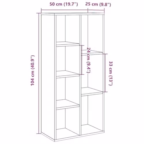vidaXL Artisan Oak Book Cabinet, Brown, W: 50 cm, D: 25 cm, H: 104 cm – 3