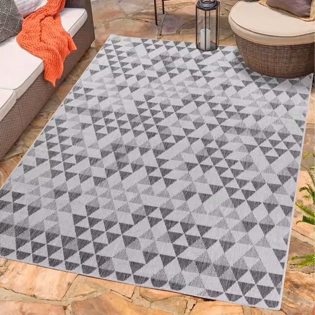 Desire Rugs Modern Geometric Rectangular Outdoor-Indoor Rug in Grey, W: 200 cm, D: 290 cm