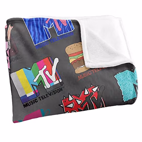 LOGOVISION MTV Logos Silky Touch Super Soft Throw Blanket, White, W/D/H: 152 x 127 cm – 2