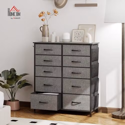 HOMCOM Modern Charcoal Grey Chest of Drawers with 10 Fabric Drawers for your Bedroom, W/D/H: 94.5 x 30 x 86 cm – 2