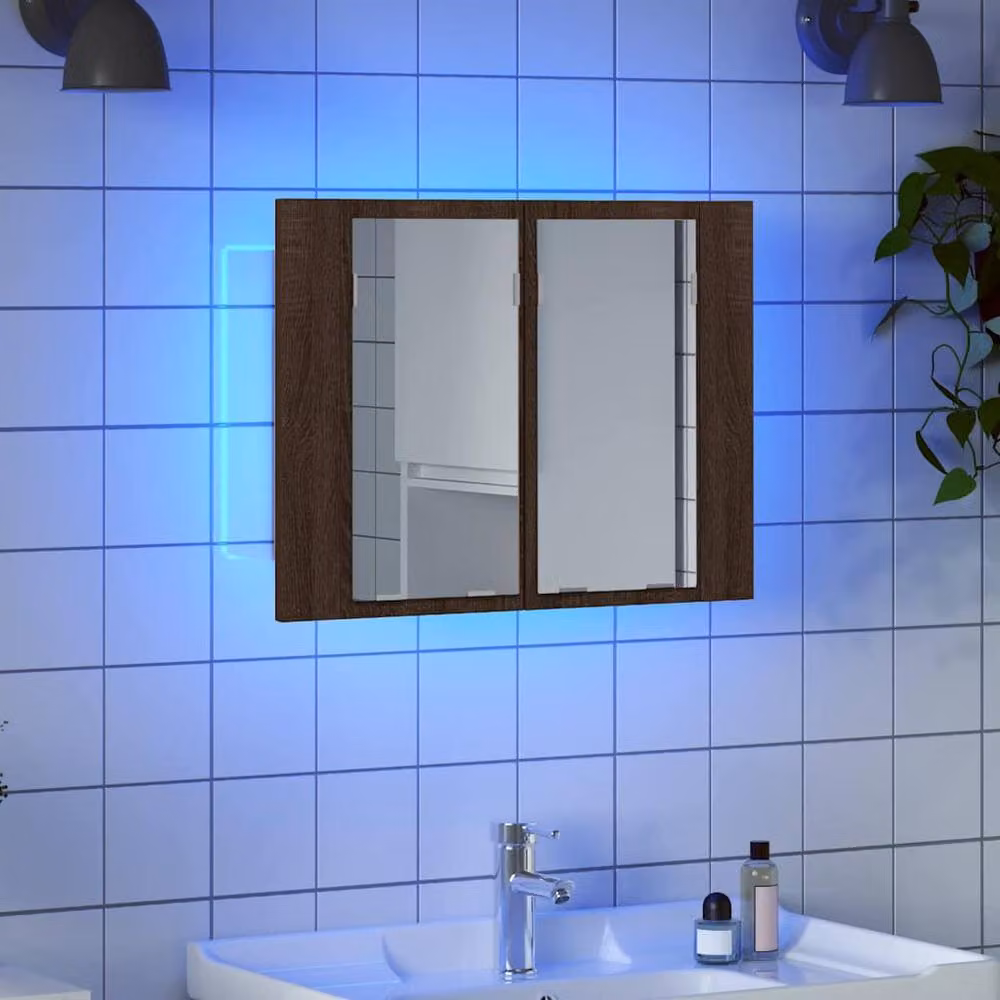 Berkfield Home LED Mirror Cabinet in Brown Oak, W/D/H: 60 x 12 x 45 cm – 2