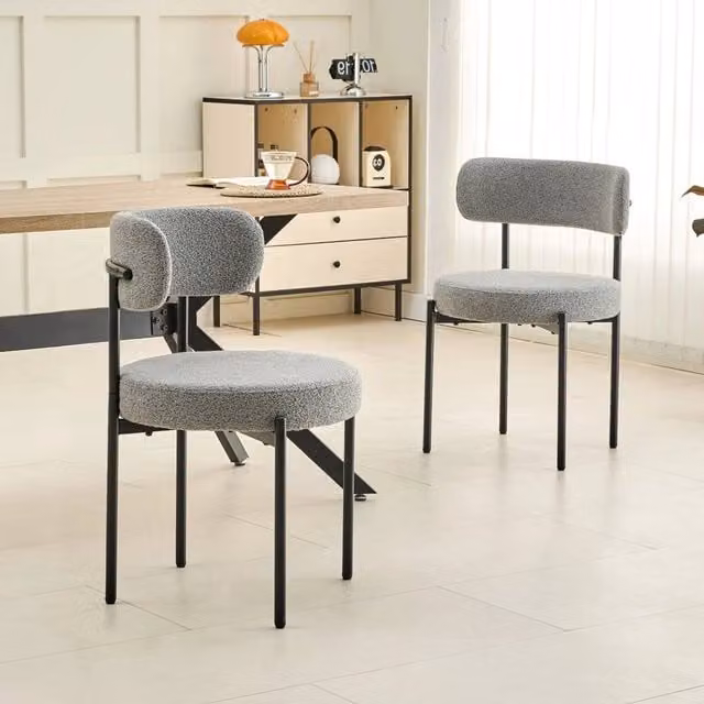 KORVIXA Set of 2 Grey Fabric Dining Chairs with Metal Legs – 1