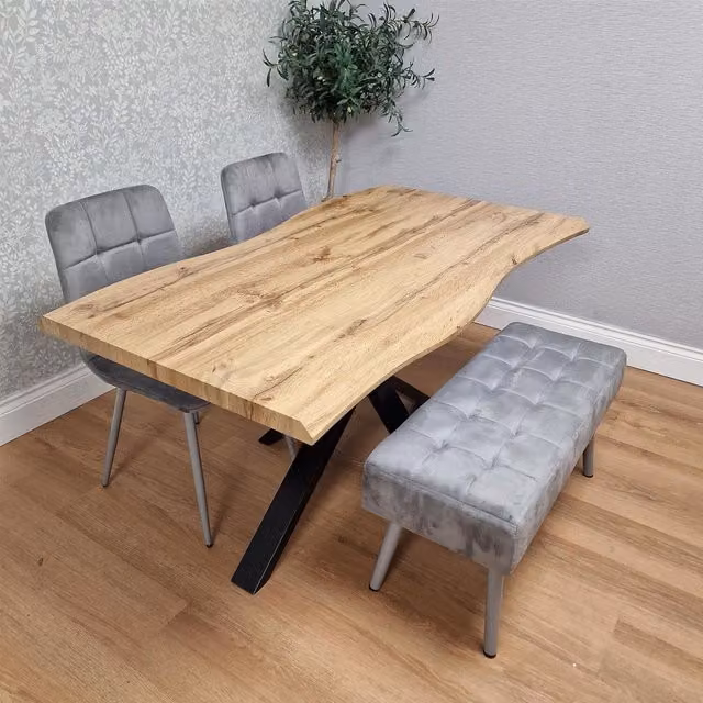 Kosy Koala Modern Rectangular Dining Set with Wood Table, 2 Grey Velvet Chairs and Grey Padded Bench