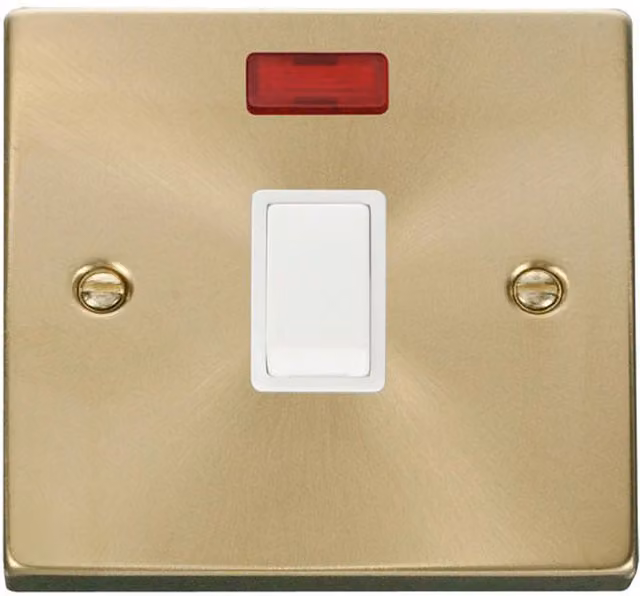 SE HOME Satin Brushed Brass 1 Gang 20A DP Surface Switch with Neon in White