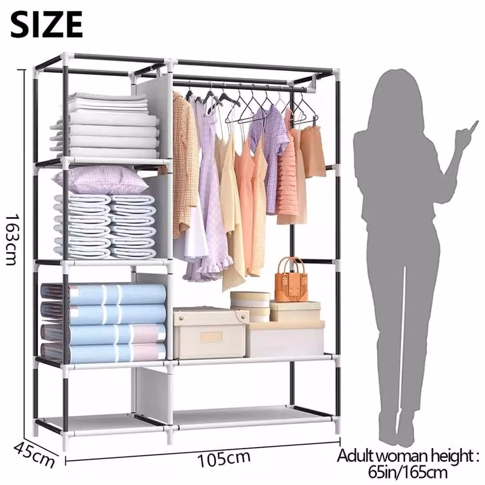 SPETLEK Large Black Fabric Canvas Freestanding Wardrobe with Doors and Drawers – 2
