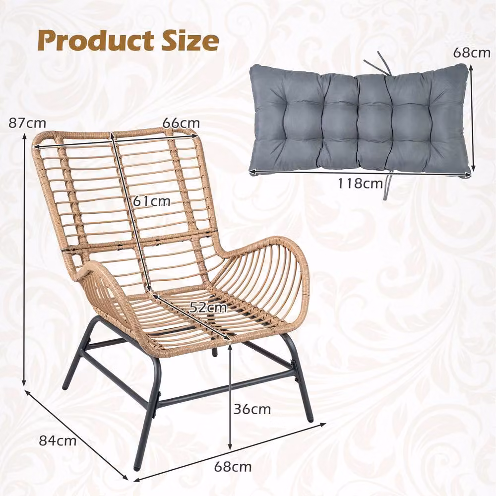 Costway Grey PE Rattan Outdoor Leisure Armchair with Cushion – 2