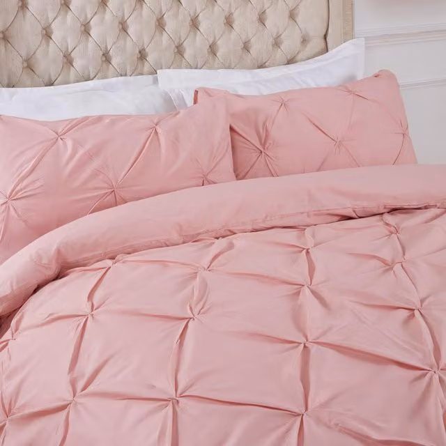 Highams Diamond Pintuck Duvet Set and Pillowcase in Pink, Single, W: 90 cm x H: 200 cm