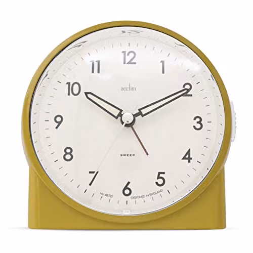 Acctim Arlo Analogue Backlight Alarm Clock with Non-Ticking Sweep and Luminous Tipped Hands in Green – 1