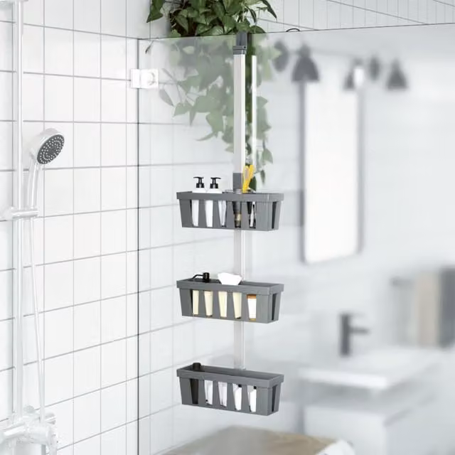 Berkfield Home Adjustable Aluminium Shower Hanger Shelf in Silver, W: 30 cm, D: 15 cm, H: 67-105 cm