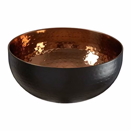 Premier Housewares Mixology Hammered Bowl Ornament in Copper and Black, W: 24 cm, D: 24 cm, H: 11 cm