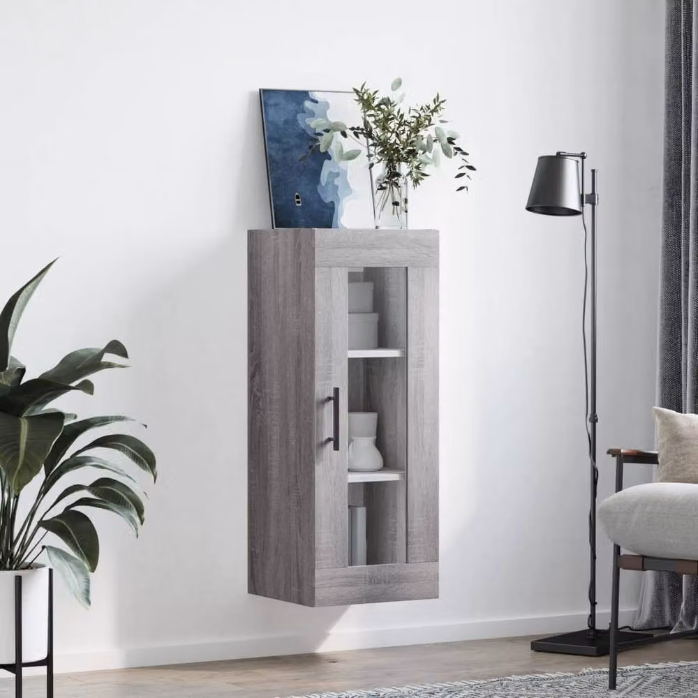 Berkfield Home Wall Mounted Cabinet with Glass Doors, Grey, W/D/H: 34.5 x 34 x 90 cm – 2