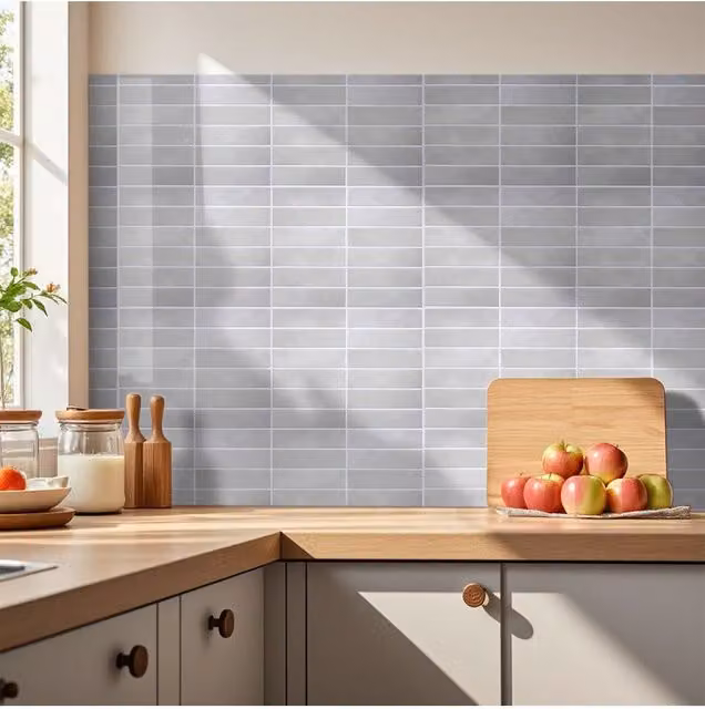 Living and Home 10-Piece 3D Rectangle Straight Pattern Self-Adhesive Wall Tile Stickers in Light Beige