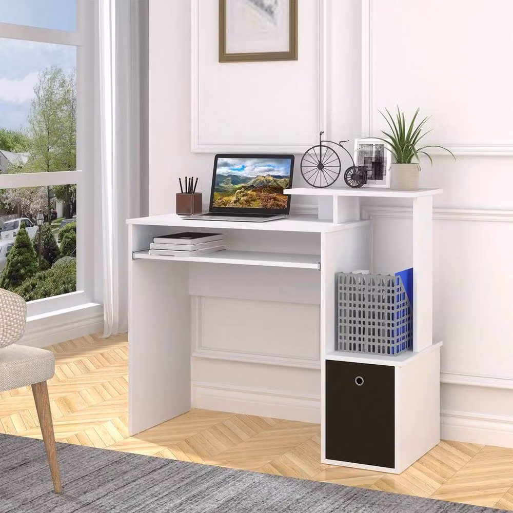 Kelvenix Modern White Computer Desk with Sliding Keyboard Tray, W: 100 cm, H: 86.6 cm – 3