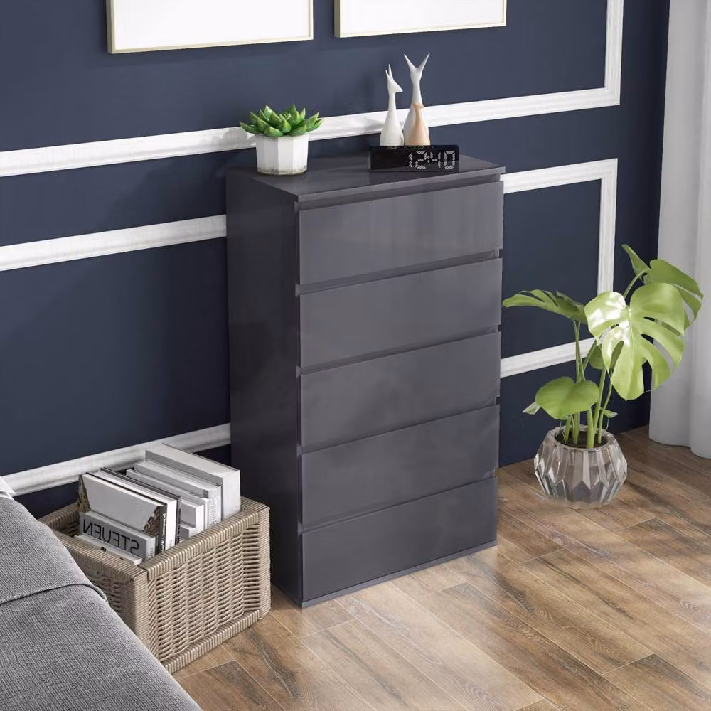 Wyld Haus Kevano Modern Grey High Gloss 5 Drawer Storage Chest with Soft Close Drawers – 3