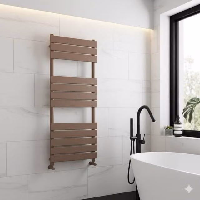 Bathroom Kingdom Queenstown Designer Heated Towel Rail in Brushed Bronze Brown, W: 45 cm, H: 120 cm, D: 4.5 cm