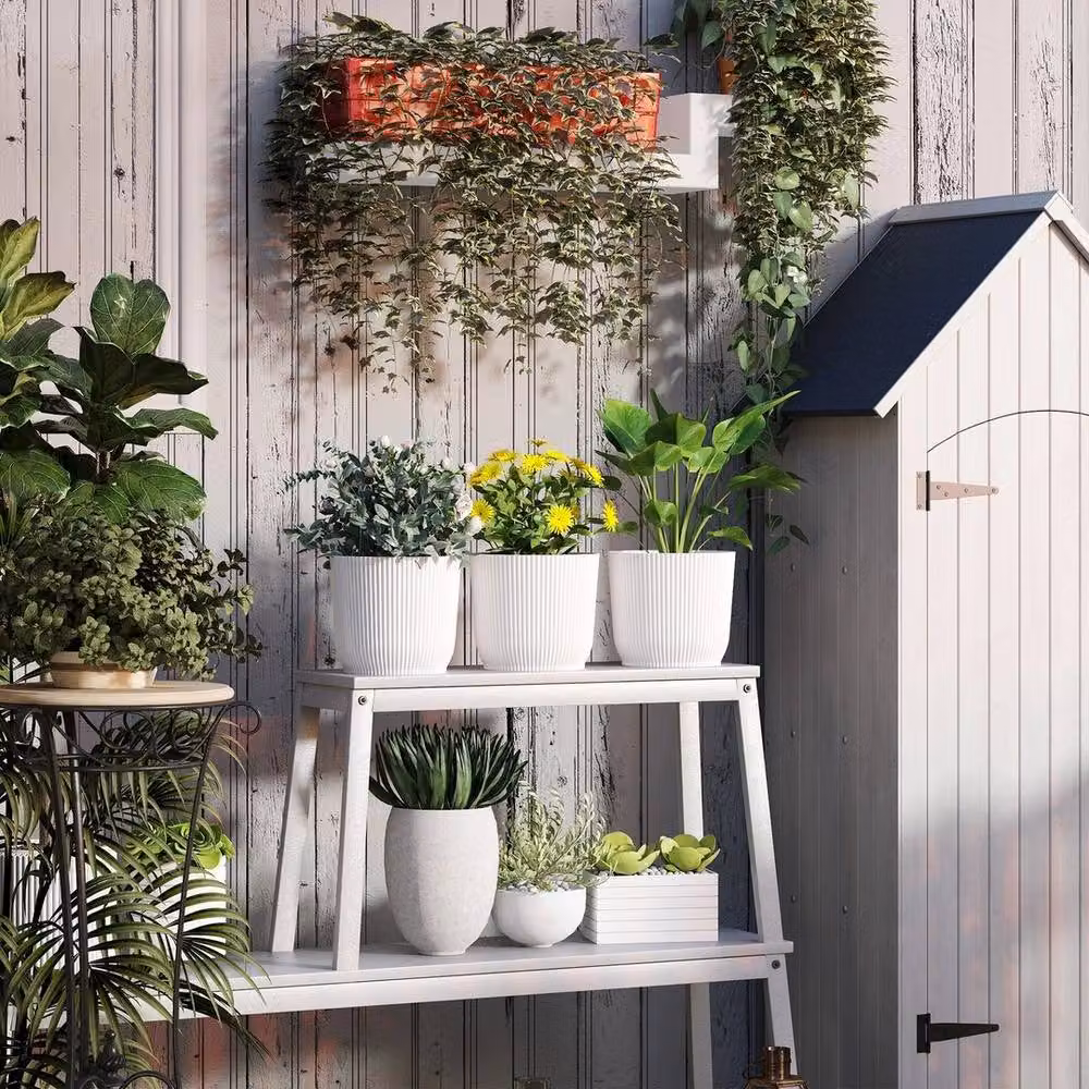 Kelvenix Set of 3 Round White Plastic Planters for Indoor and Outdoor Use – 4