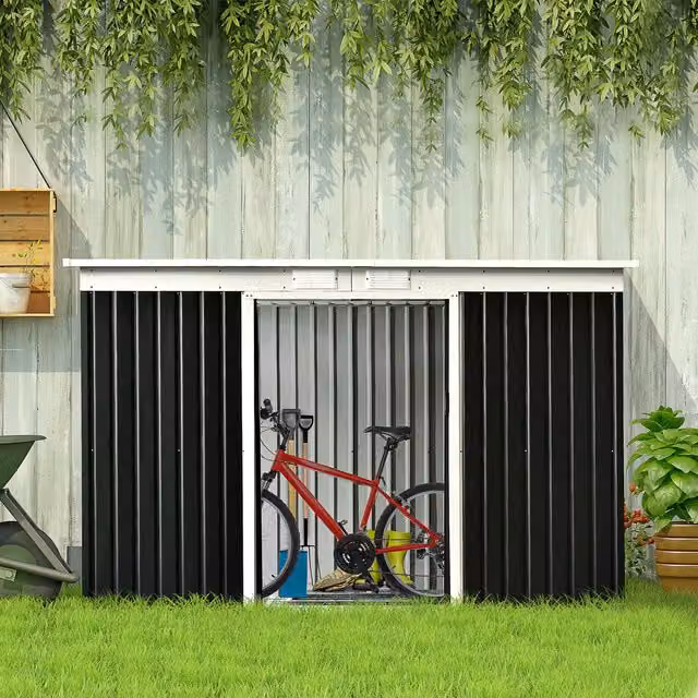 Outsunny Grey Galvanised Steel Corrugated Metal Garden Storage Shed with Double Doors and Window
