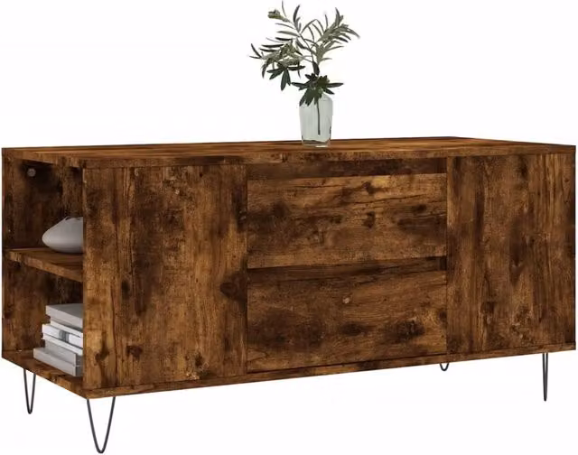Berkfield Home Modern Rectangular Coffee Table in Smoked Oak Brown, W/D/H: 102 x 44.5 x 50 cm