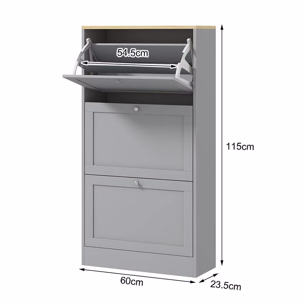 ERGOVEXA Modern Wall Mounted Grey Shoe Storage Cabinet with Tilting Compartments and Internal Shelves – 2