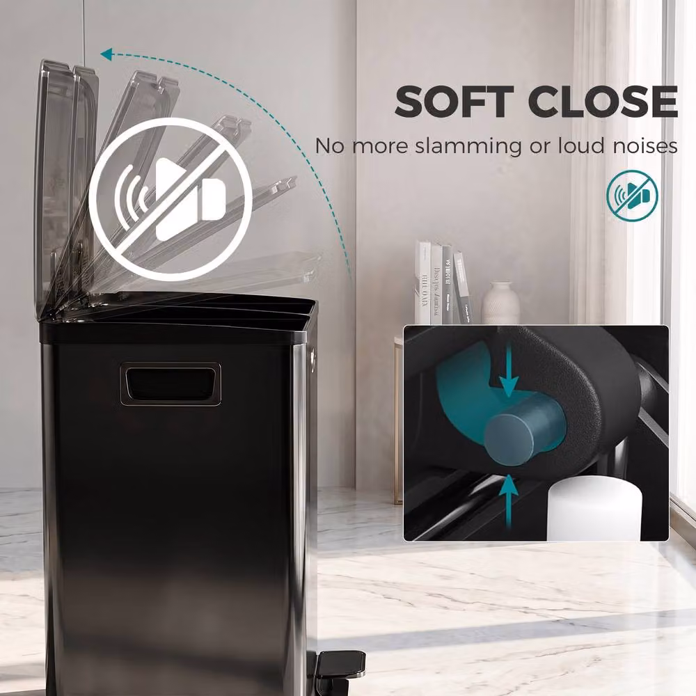 STILVORA Dual Kitchen Bin 40L with Soft-Close Lid and Odour Filter, Black – 7