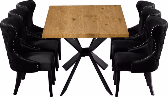 Life Interiors Mayfair Duke LUX Modern Rectangular Dining Set with Table and 6 Black Chairs