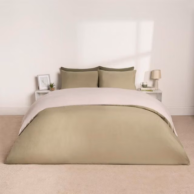 Brentfords Reversible Plain Dyed Microfibre Duvet Set with Pillowcase, Beige and Yellow, W/H: 90 x 200 cm