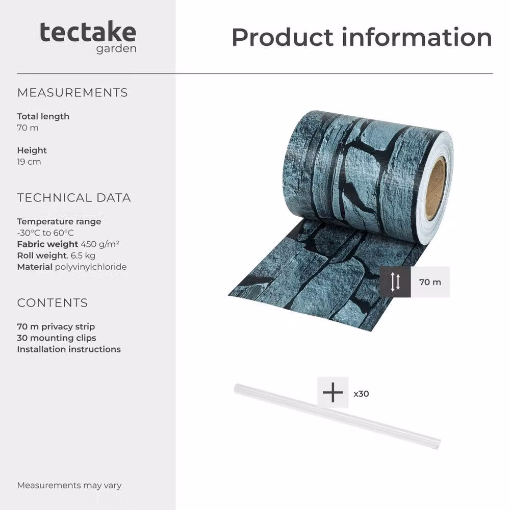 tectake 1 Privacy Film Strip in Grey PVC, 70 m – 6