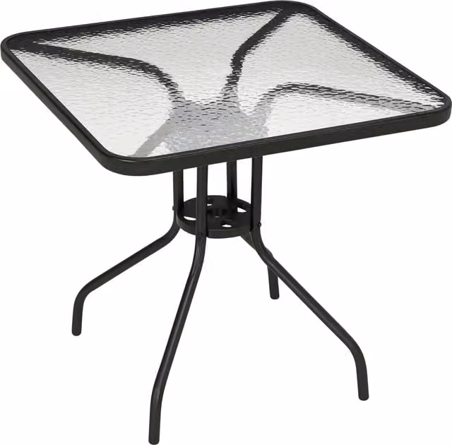 Outsunny Modern Square Bistro Patio Table with Matt Black Powder Coated Steel Frame and Tempered Glass Top featuring Umbrella Hole