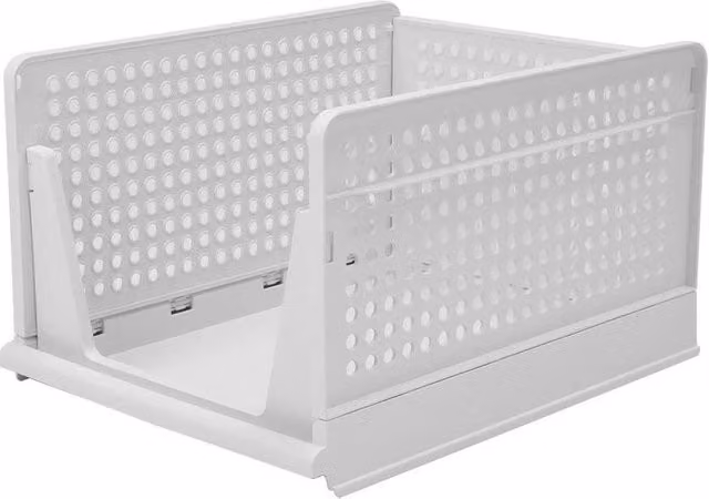 Kelvenix Stackable Wardrobe Organiser Shelf Rack, White, 36L – 1