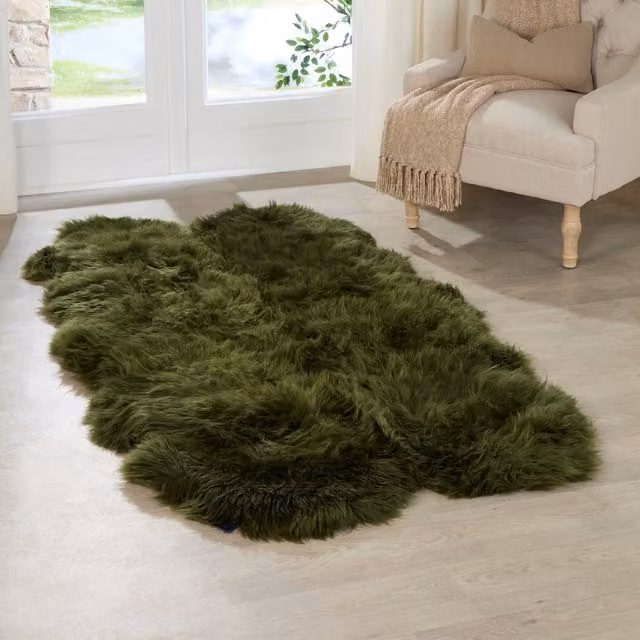 Native Natural Genuine Quad Sheepskin Rug in Olive Green