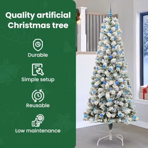 vidaXL Modern Cone Christmas Tree in Green, White and Blue, Height: 240 cm – 4