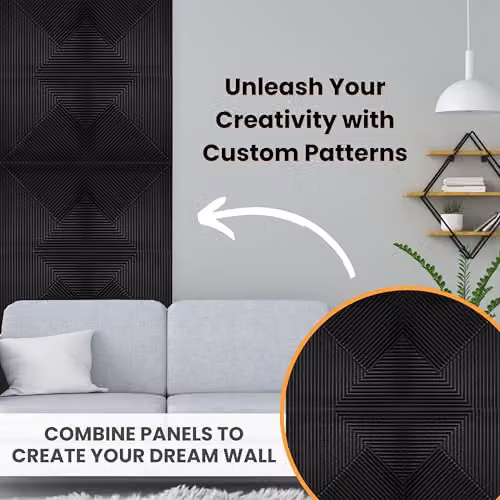 Novecrafto 3D Chevron Line Design Wall Panels, Matte Black Interior Cladding, 6 Sheets, W/D/H: 50 x 50 x 50 cm – 8
