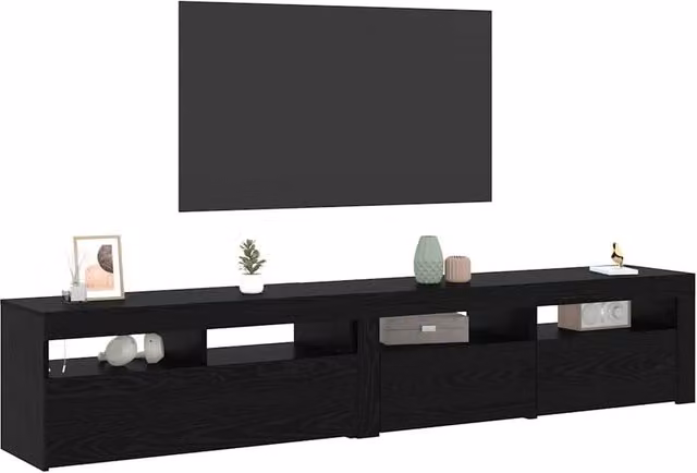 Berkfield Home Set of 2 Modern TV Cabinets in Black Oak with LED Lights and Matt Finish