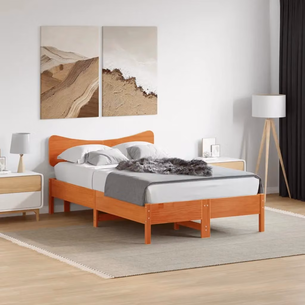 Berkfield Home Rustic Solid Wood Pine Headboard in Wax Brown, Width: 135 cm – 3
