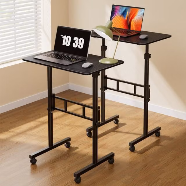 Livingandhome Height Adjustable Mobile Laptop Desk with Wheels, Black