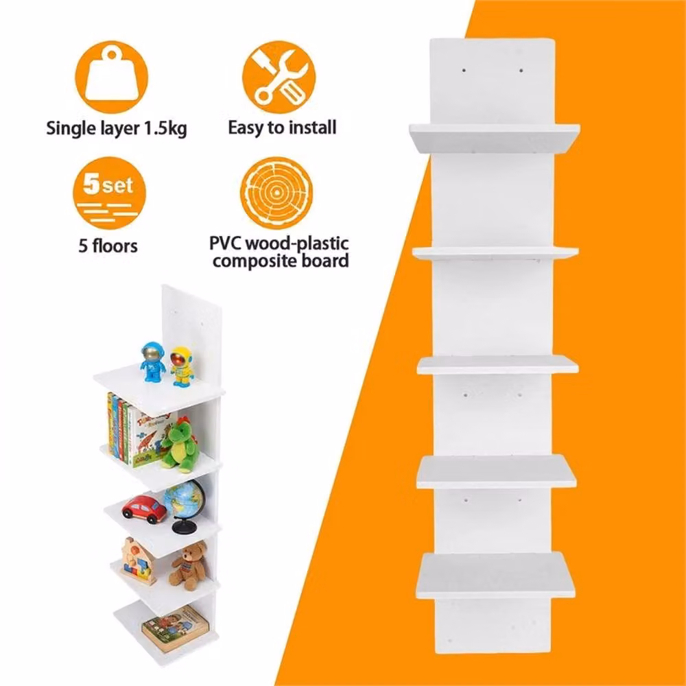 Nordara Extended 5 Tier Wall Mounted Floating Shelf Unit in White, Width: 78 cm – 2