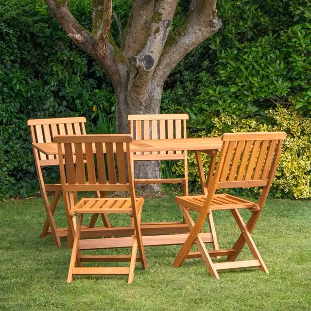 Samuel Alexander 4 Person Folding Rectangular Teak Wood Garden Dining Table and Chairs Set in Brown – 1