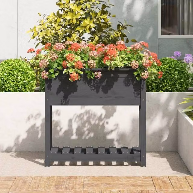 Berkfield Home Planter with Shelf, Grey, Solid Pine Wood, W: 82.5 cm, D: 34.5 cm, H: 81 cm – 1