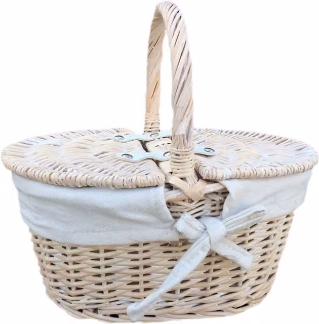 Red Open Weave Wicker Rattan Hamper with Lid for Children in White