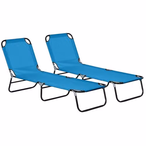 Outsunny Set of 2 Reclining Chaise Lounge Chairs in Blue – 1