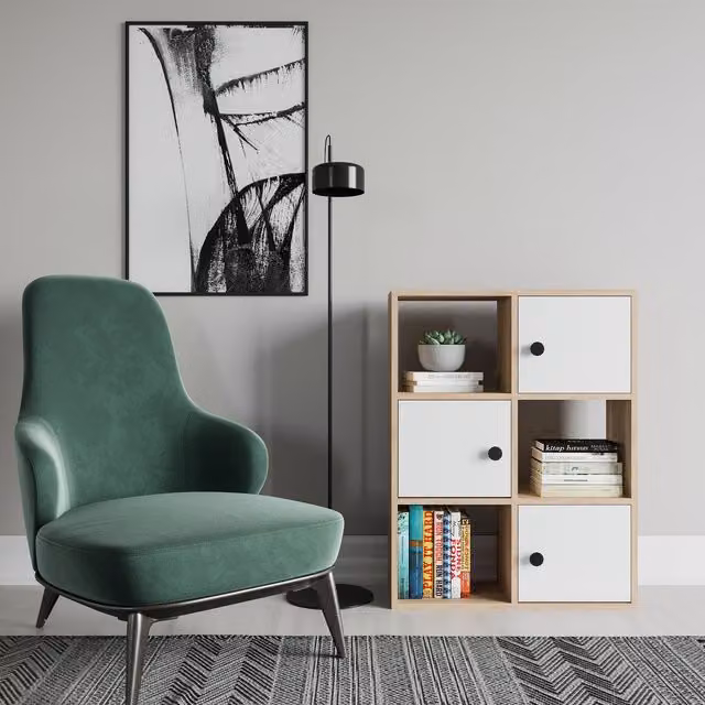 Decorotika Tasso Bookcase with Cabinets in Oak and White, W: 94 cm