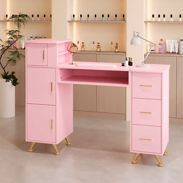 Livingandhome Professional Rectangular Manicure Table in Pink