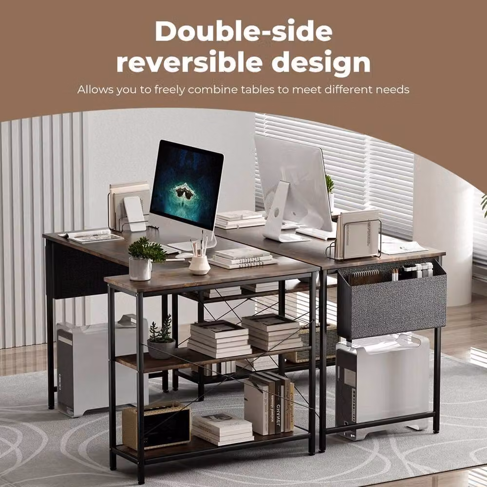 Kelvenix L Shaped Gaming Computer Desk in Brown, Height Adjustable, W/D/H: 100 x 100 x 74 cm – 3