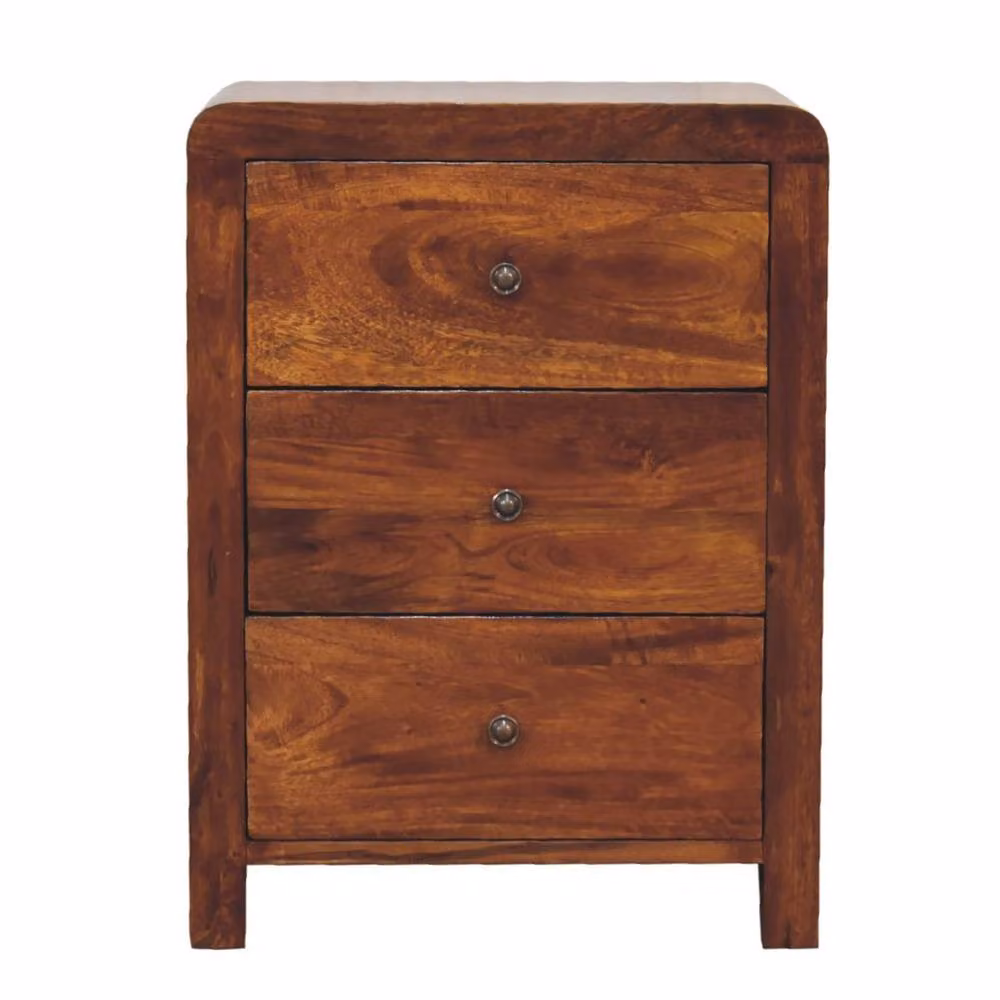 Wyld Haus Aspen 3 Drawer Bedside Table in Brown Solid Mango Wood, H: 60 cm, W: 35 cm, D: 45 cm – 2