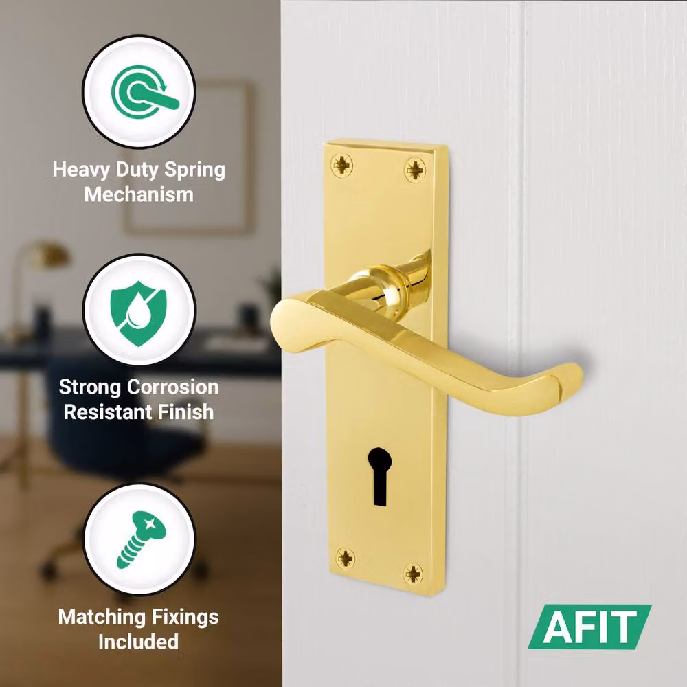 AFIT Polished Brass Scroll Door Handle Sashlock Victorian Pair in Gold – 2