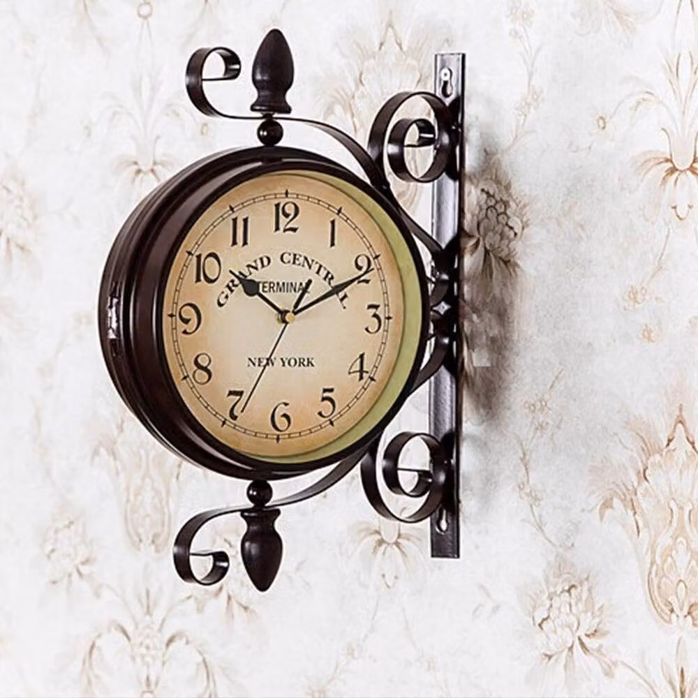 PAWNORA Double Sided Retro Metal Wall Clock in Dark Brown, W: 100 cm, H: 100 cm – 5
