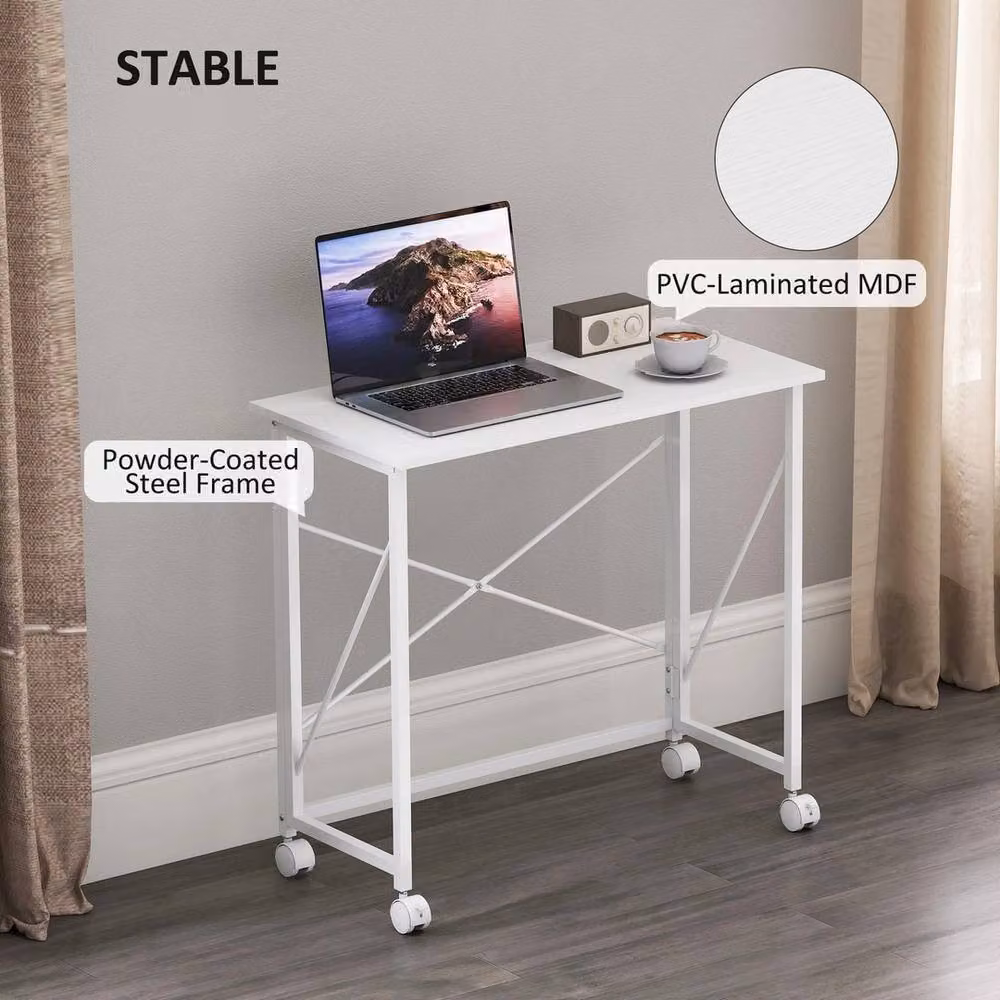 NESTLUNE Folding Writing Desk with Castors, White – 2