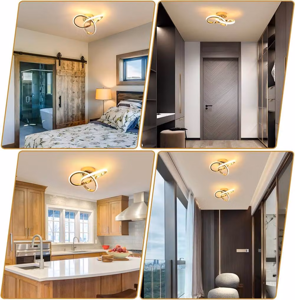 Goeco Modern Curved LED Ceiling Light in Gold with Warm White 3000K Glow – 4