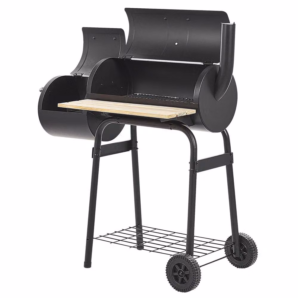 Wyld and Coco Black Steel Charcoal BBQ with Lid and Built-In Offset Smoker, W/D/H: 115 x 62 x 110 cm – 4